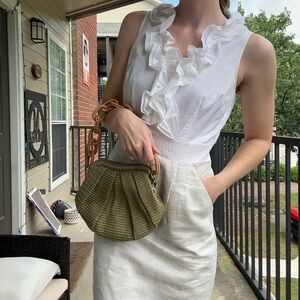 Loft sheath ruffle front dress